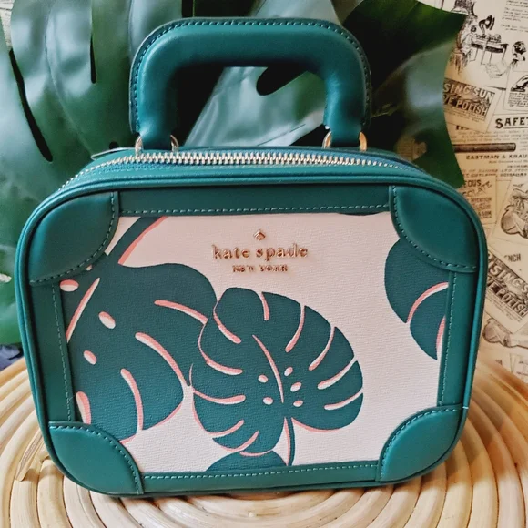 🆕 Monstera trunk crossbody leaves plant green white kate spade handbag - Picture 2 of 6